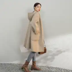 フード付き両面カシミヤ コート女性のミッドレングス 2022 新しい秋と冬のマント小さな肥厚ウール コート