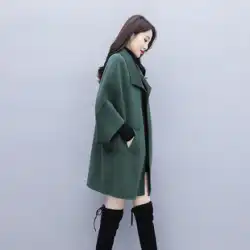 緑のウールのコートの女性の中間の長さのマントと綿の厚い 2023 年の新しい春、秋と冬のウールの繭のゆったりしたコート