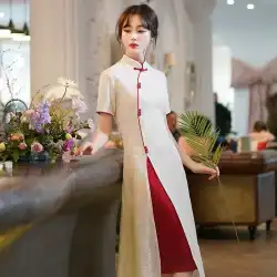 [汚れたスタイルのマインダー チャイナ ドレス] 赤アオザイ プラス サイズ婦人服 2022 夏の改良版チャイナ ドレス