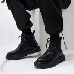 レザー マーチン ブーツ メンズ 英国風 ハンサム ツーリング バイクブーツ イン ブラック ミッドトップ 革靴 チェルシー メンズ ブーツ トレンド