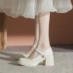 6時おじさん本革メリージェーン靴女性の厚いかかとの単一の靴2023年初春の新しいハイヒールの靴浅い口の妖精の靴
