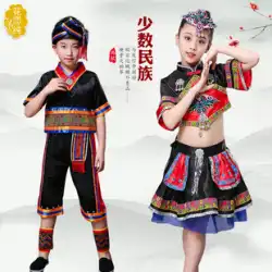 子供の李の衣装彼女は男の子と女の子の少数民族のダンスの衣装を着ていますZhuang Daiの衣装