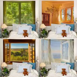 窓の風景吊り布背景布寝室ベッドサイド装飾壁布寮タペストリーインルームキャンバス背景壁