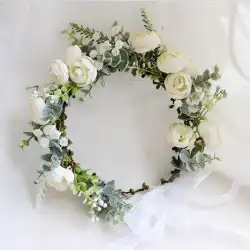 Ins forest flower bridal wreath ヘッドドレス バケーションアクセサリー 結婚式 写真撮影 緑の植物 結婚式 ヘアアクセサリー