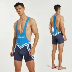 セクシーな男性のジャンプスーツタイトな弾性キャミソールワンピースボクサー水泳パンツマッチカラーフィットネススポーツレスリングスーツ