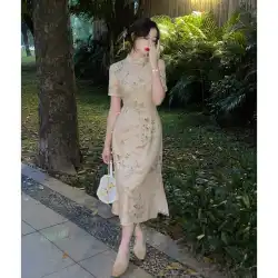 EIA Yiyao [Nanke] 新しい中国風ウエスト シフォン ドレス女性の夏の半袖プリント改良されたチャイナ スカート