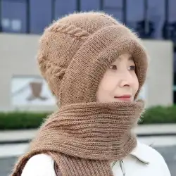ウールの帽子秋冬 2022 新しい女性のフリース肥厚スカーフ一体型帽子暖かく防風ニット帽子