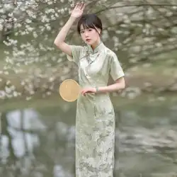 Chuan Dai Time: Sanchunli 中華民国のスタイルのフルカーディガン Qionghua プリントチャイナドレス女性のウエストスリムロングドレス