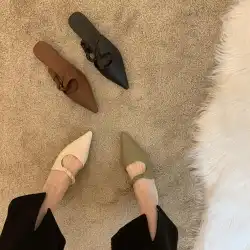 Baotou 半スリッパ女性の 2022 春と秋の新しい Muller 靴ポインテッド トゥ ニッチ デザイン感外出単語サンダル