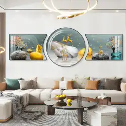 北欧抽象リビングルームの装飾絵画モダンなミニマリストの新しいラウンド壁画ライト高級大気ソファ背景壁画