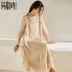 Sha Yunshi 春と夏の新しいレトロな中国風のチャイナ ドレス ナショナル スタイル ティー サービス女性刺繍リネン ロング スカート