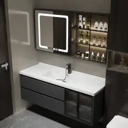 モダンなミニマリストのバスルームキャビネットコンビネーションバスルームセラミック一体型洗面台ウォッシュフェイスウォッシュフェイスライトラグジュアリー洗面台セット
