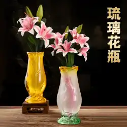 仏花瓶観音清水ドライ花瓶水耕栽培家の装飾仏ホール礼拝仏道具のためのガラス蓮の花瓶