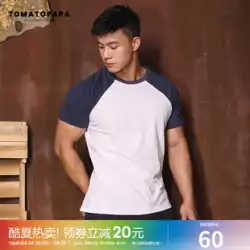 TOMATOPAPA 欧米 オリジナル ストリート コントラストカラー ラグランスリーブ tシャツ カレッジ 配色 丸首 スポーツ Tシャツ ヤング メンズ