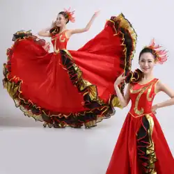 スパニッシュヘッド カウダンス ビッグスイングスカート パフォーマンス衣装 女性 雰囲気 オープニングダンス ロングスカート 伴奏 ダンス衣装 赤いステージ衣装