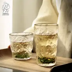 Jiutu 和風ガラス家庭用水カップ肥厚氷河カップウイスキーカップティーカップジュースミルクコーヒーカップ