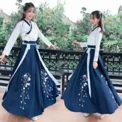 漢服の女性の中国風の改善学生の春と夏の腰のスカートスカートは、毎日妖精のエレガントな古代のスタイルの古代の衣装を着ることができます