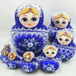 マトリョーシカ 10 層の中国風の青と白の磁器人形純粋な手作り自然乾燥バスウッド子供の知育玩具の装飾