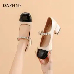 ダフネ メリー ジェーンの靴女性の靴 2023 初春の新しい靴の女性の小さな香りの厚いヒールの革の靴の女性の単一の靴