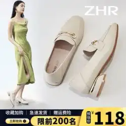 ZHR の女性の靴 2023 新しい浅い口の単一の靴の女性の分厚いヒールの英国スタイルの革靴メリージェーンの夏のローファーの女性のモデル