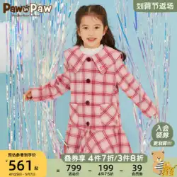 PawinPaw 漫画 クマ 子供服 秋の女の子 コート チェック柄 刺繍 コート ファッション