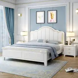 メイケメイジア アメリカン無垢材 ベッド ホワイト 1.8m ダブルベッド モダン シンプル 1.5 主寝室 ライト 高級 姫 クリーム