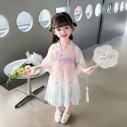 女の赤ちゃんの夏の漢服ドレス外国風のファッション新しい子供の夏唐スーツ中国風のメッシュスカート