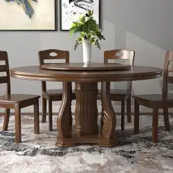 フェデラル家具無垢材ラウンドダイニングテーブルとターンテーブル付き椅子の組み合わせ新しい中国スタイルの家庭用ラウンドダイニングテーブルレストランのダイニングテーブル