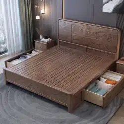 連邦家具公式アッシュウッドベッド新しい中国風のマスターベッドルームライト高級小さなアパートハイボックス収納モダン