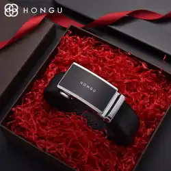 HONGGU/Honggu メンズベルト革自動バックルビジネスドレスベルトメンズトップレイヤー純粋な牛革カジュアルパンツベルト