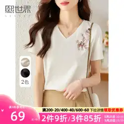 Xi World シンプルな V ネック半袖 Tシャツレディースゆったり薄手 2023 夏のファッション年齢を軽減するカジュアル Tシャツトップ