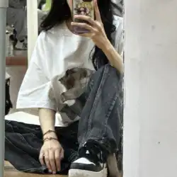 [スポット] SNH48 沈夢耀と同じ猫佗沱テーマTシャツ面白い黒と白の半袖