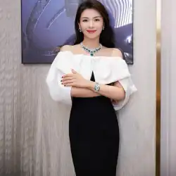 Liu Taoの同じスタイルの高級宴会ドレス、軽い贅沢、ニッチなファッション、セクシーなワンラインカラーのストラップレスの気質のドレス