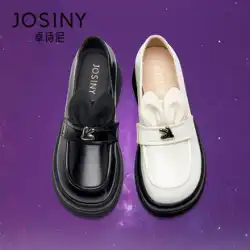 Zhuoshini 厚底ローファーの女性の 2023 春の新作ウサギの耳和風 jk スポンジケーキ婦人靴英国スタイルの小さな革靴