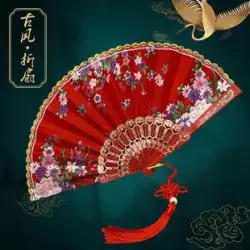 *.シルク布プノンペン扇子中国伝統舞踊扇子レトロ漢服撮影小道具扇子