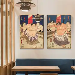 和風壁掛け絵画相撲浮世絵寿司日本料理レストラン居酒屋ボックスバス装飾絵画日本の武士の壁画
