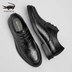 Cartelo クロコダイル紳士靴レトロ英国スタイルの革ダービーシューズメンズビジネス夏のオフィスドレスカジュアル革靴