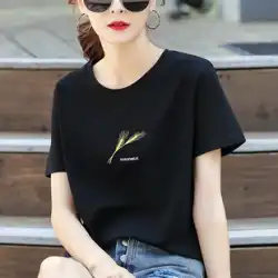 純粋な綿黒半袖 Tシャツ女性のルーズプラスサイズ 2023 夏の新しい女性の半袖 Tシャツトップ潮