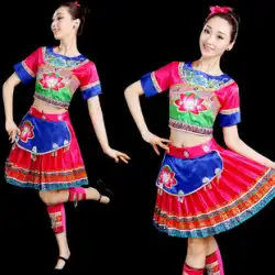 ミャオ族の服の女性貴州新雲南文山チワン族の服エスニックスカートスーツトゥチャダンスパフォーマンス衣装