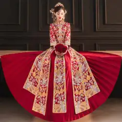 Xiuhe 服 2023 花嫁新しい結婚式のウェディングドレス中国風のウェディングドレスショー着物 Dawufu 自己修養ドラゴンとフェニックスのガウン
