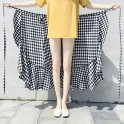 ワンピースチェック柄スカートの女性の夏の新しい不規則なハイウエスト秋フリルマーメイドスカートタイラップスカート