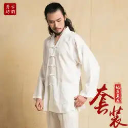 Guyun Xiufang 唐スーツ男性若者春と夏のリネンシャツカンフー中国風瞑想服漢服中国風紳士服