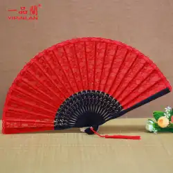 中国のファンレース刺繍古代スタイル扇子女性韓服チャイナ蘇刺繍ポータブル黒赤ダンスファン小
