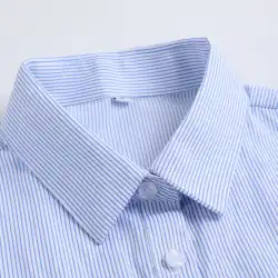 プロのシャツの女性の白の縦パターン半袖と長袖夏作業服銀行面接ツーリングオールマッチ青と白のストライプのシャツインチ