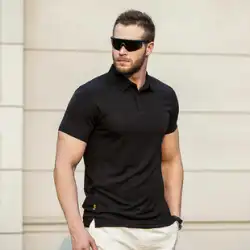 Longya 三世代アポロポロシャツメンズアウトドア半袖黒 Tシャツメンズラペル夏のスポーツ快適で通気性