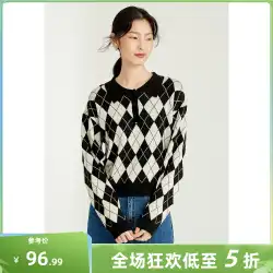 Baoou 2022 新しい秋のセーター怠惰なハイエンドレトロコントラストカラーダイヤモンドパターンルーズラペルセーター女性