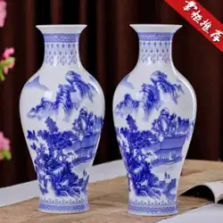 景徳鎮セラミック花瓶アンティーク青と白の磁器フラワーアレンジメント新しい中国風のホームリビングルームジュエリーテレビキャビネット飾り