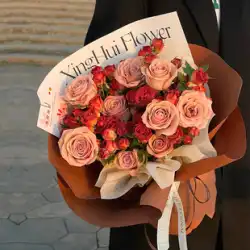 ガールフレンドにカプチーノを送りますレトロなバラの花束花の配達同じ都市広州上海深セン誕生日配達