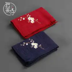 コットンリネン中国風禅ティータオル吸収性増粘布刺繍ティーマット日本茶コースターカンフー茶セットアクセサリー