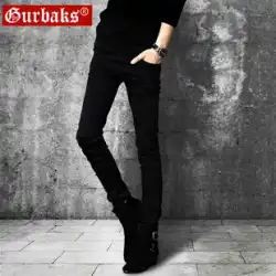 GURBAKS ブラック ジーンズ メンズ スリム フィット 夏 薄手 ストレッチ パンツ カジュアル トレンド ブランド スリム パンツ